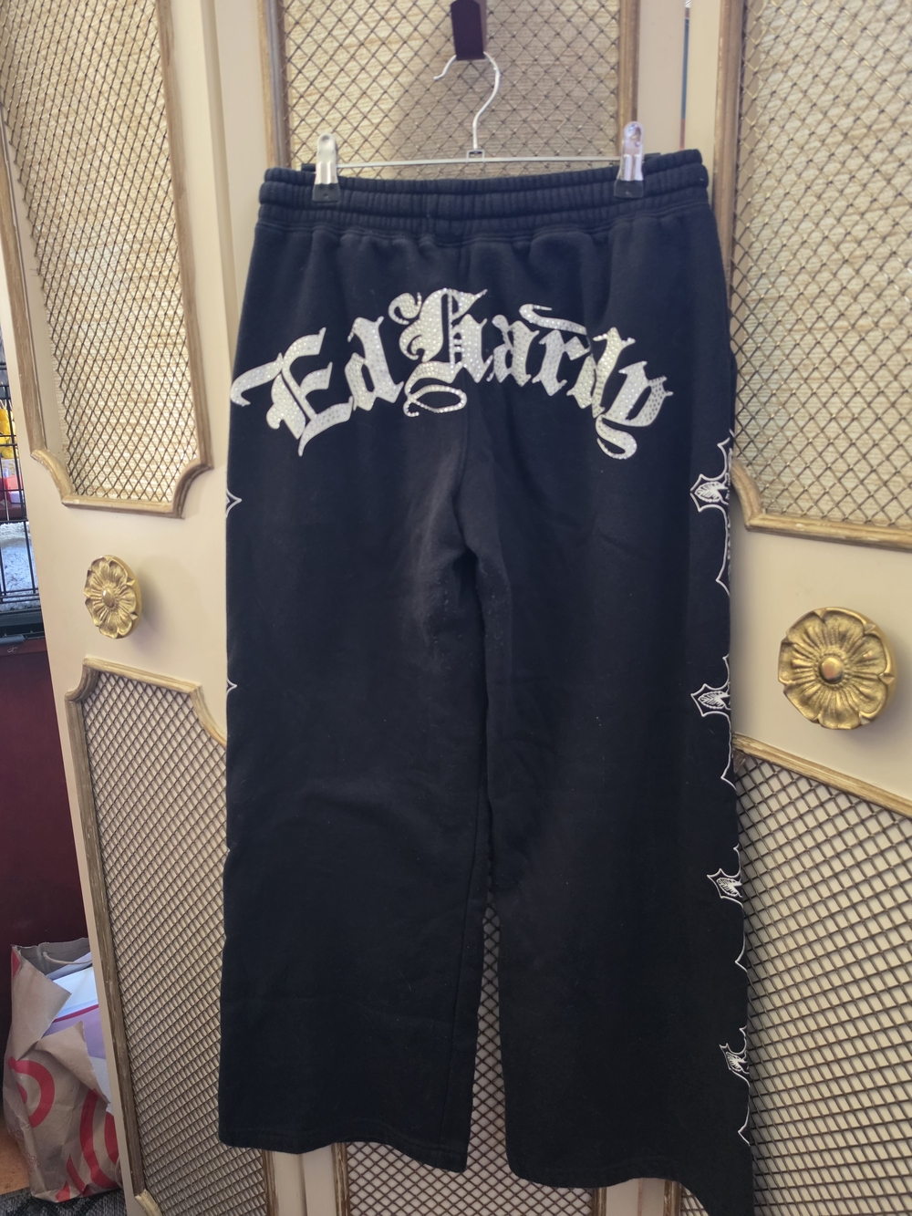 Ed Hardy Black Drawstring Sweatpants with White Script Label